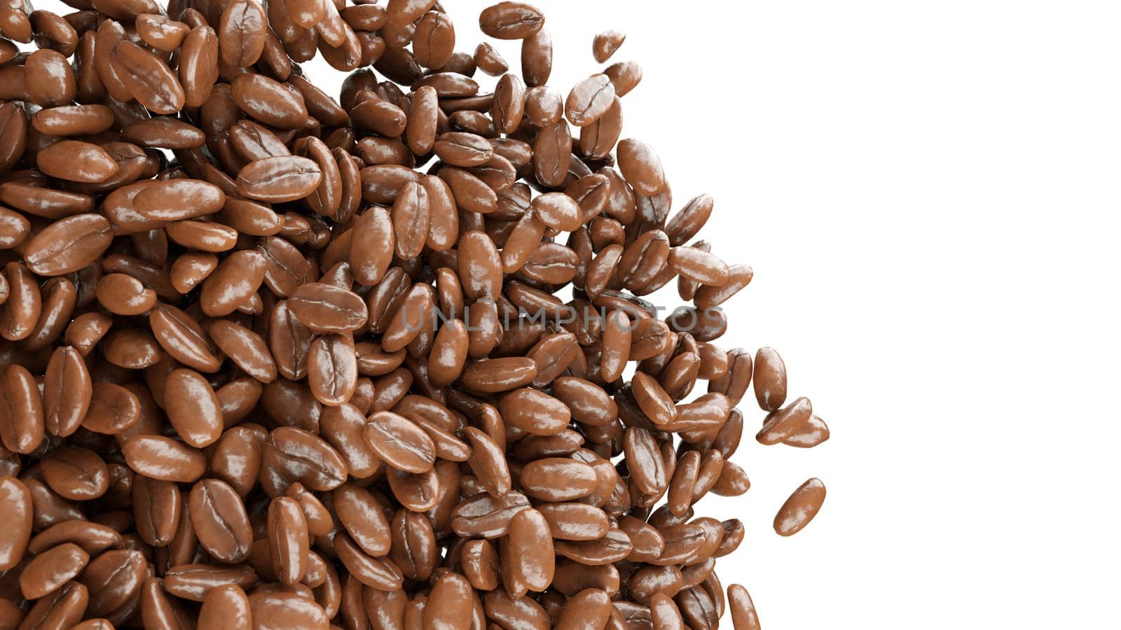 roasted coffee beans isolated over white