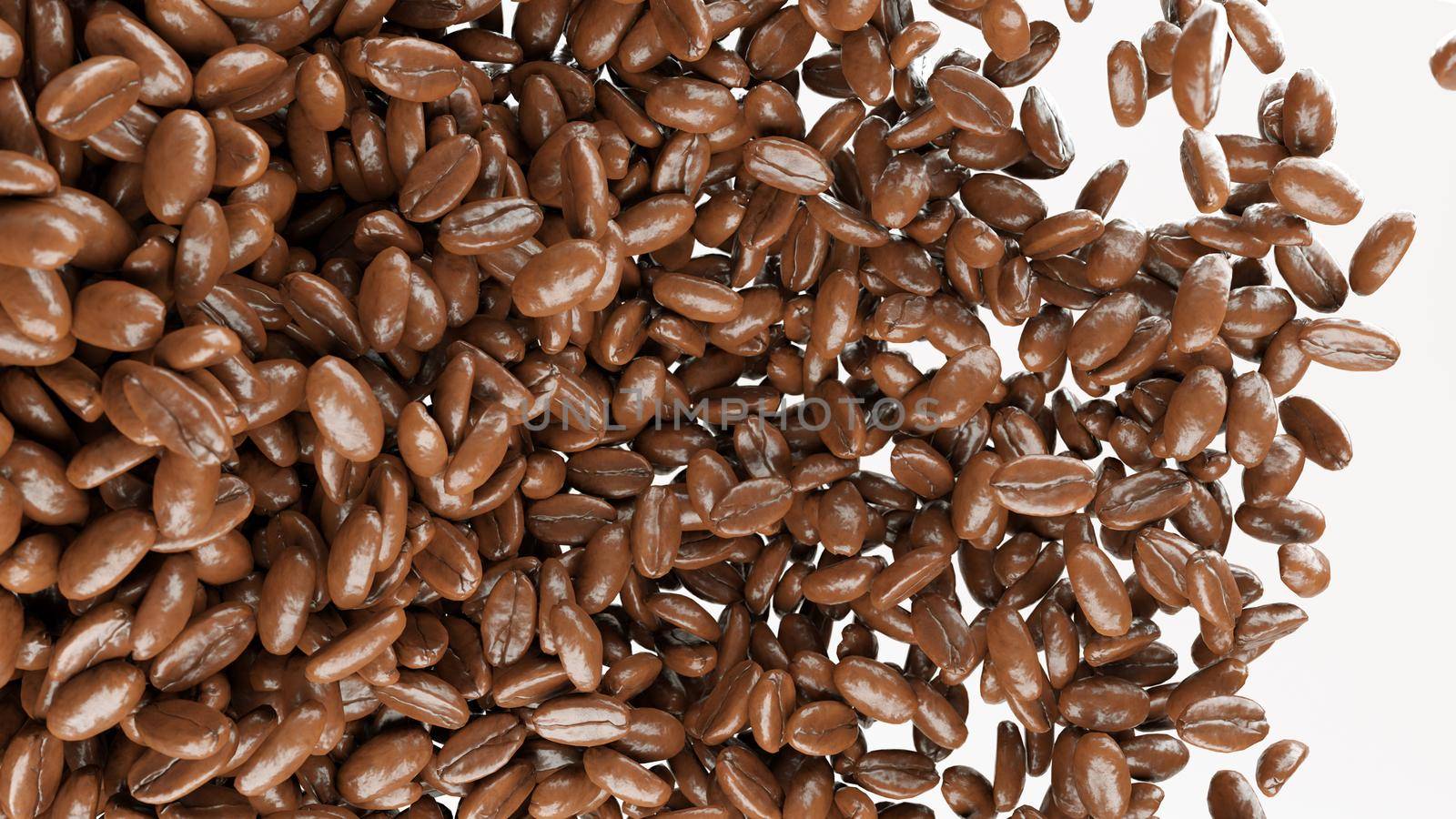 roasted coffee beans tossed and mixed isolated over white