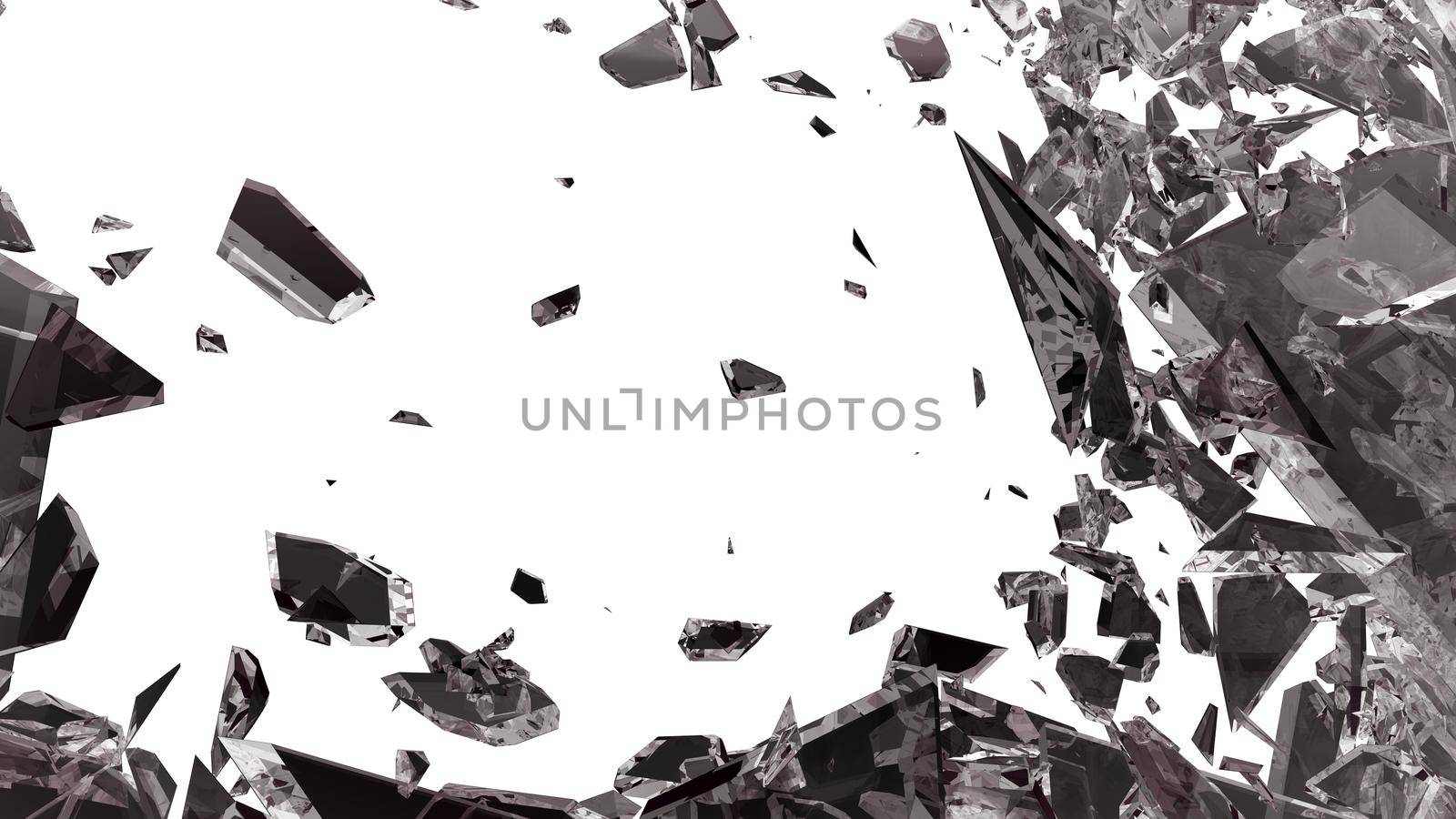 Sharp Pieces of shattered glass isolated on white
