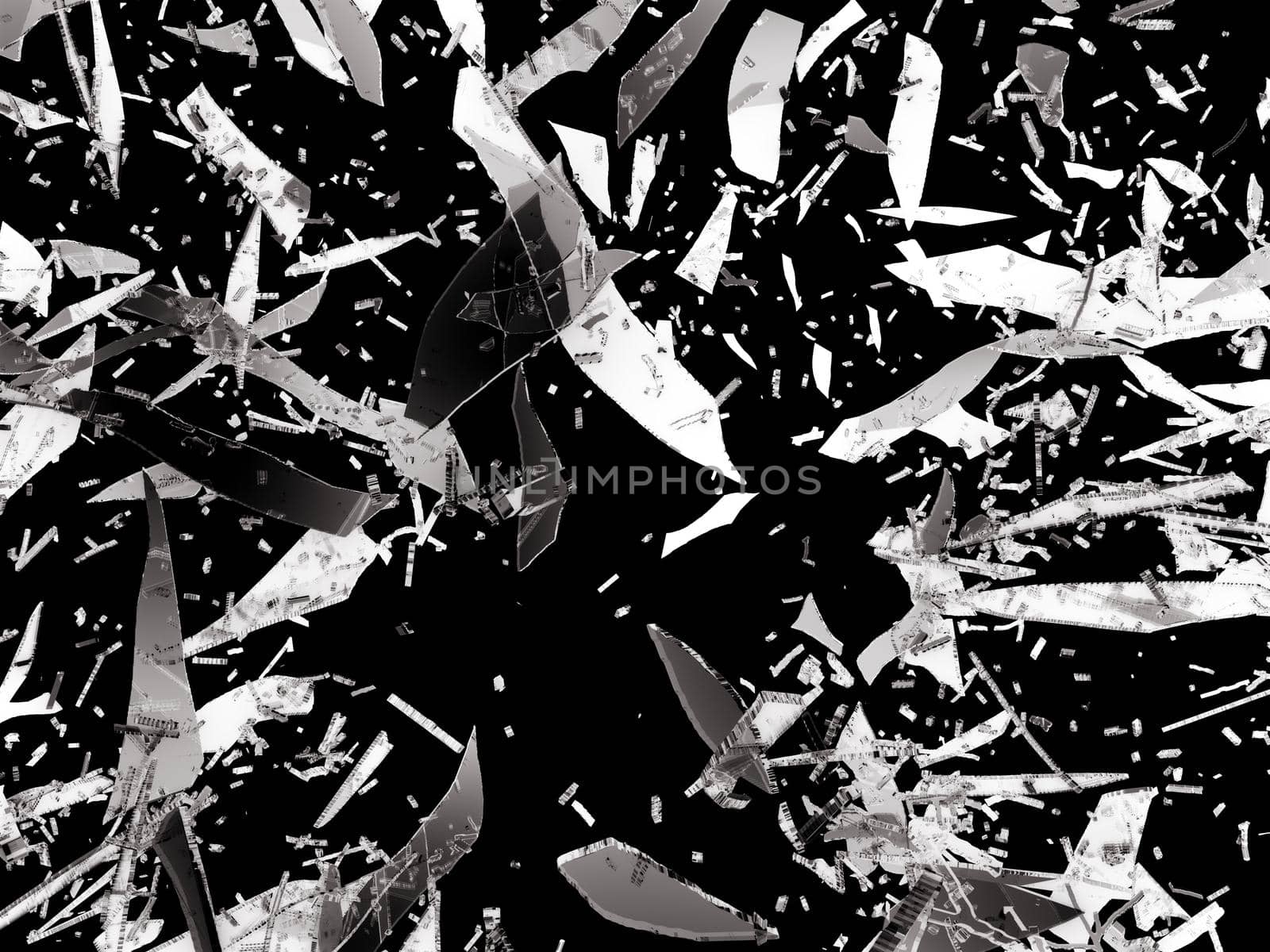 Shattered or Splitted glass Pieces isolated on black
