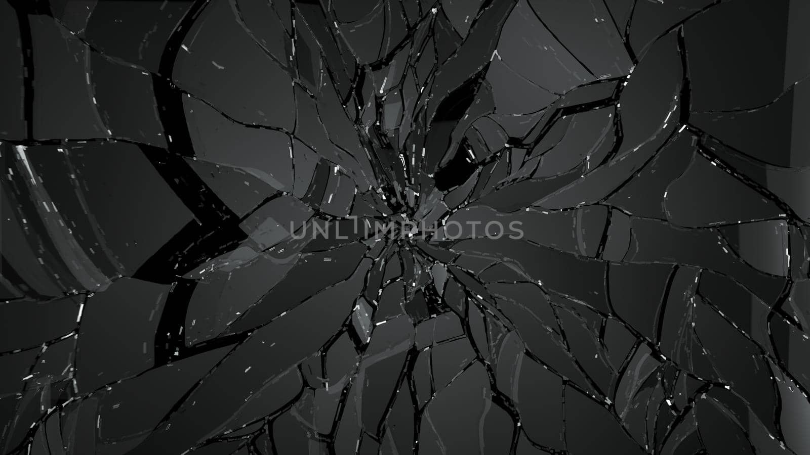 Pieces of splitted or cracked glass on black. high resolution 3d illustration, 3d rendering