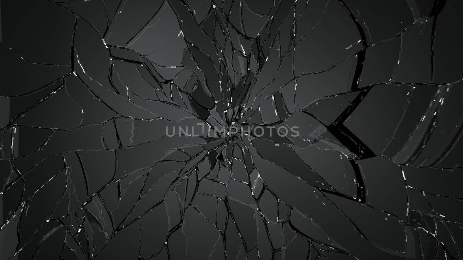 Shattered glass sharp Pieces on black. high resolution 3d illustration, 3d rendering