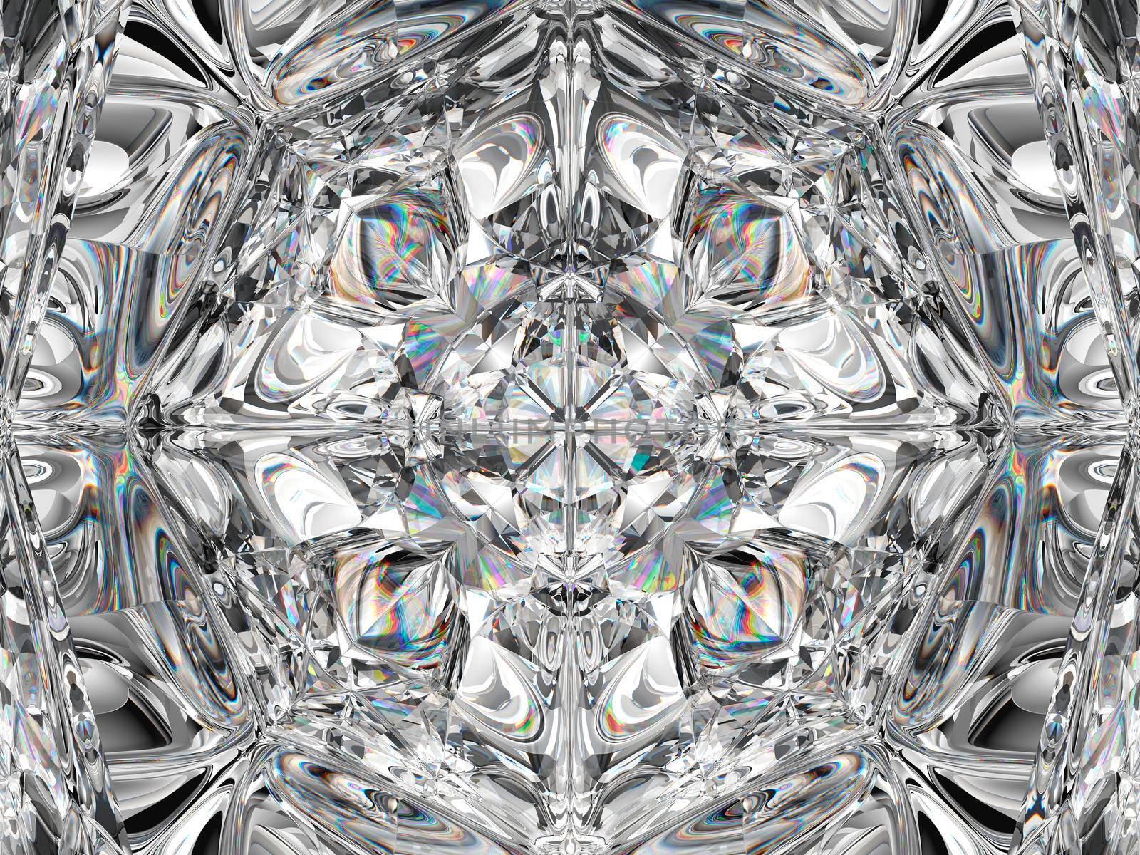 Gemstone macro closeup with kaleidoscope effect. top view of round gemstone 3d render, 3d illustration