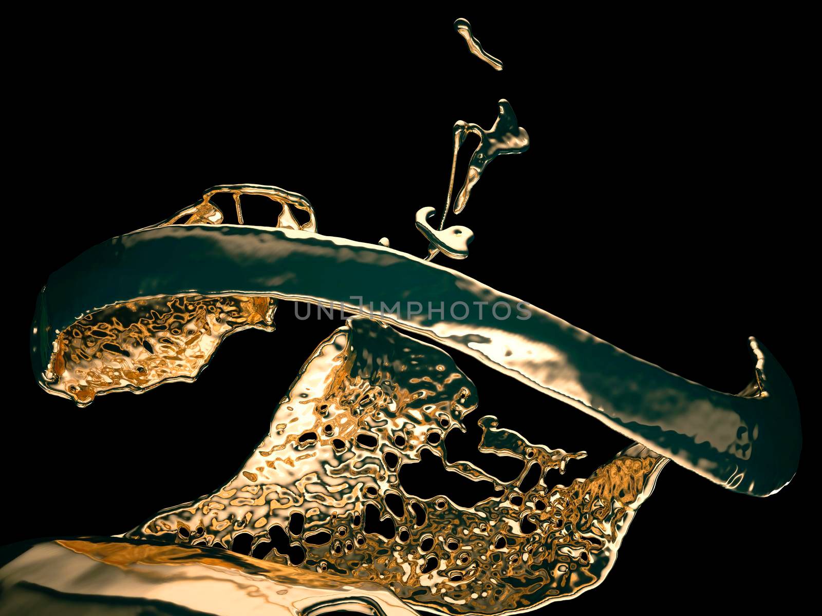 Liquid gold or oil splashes isolated on black by Arsgera