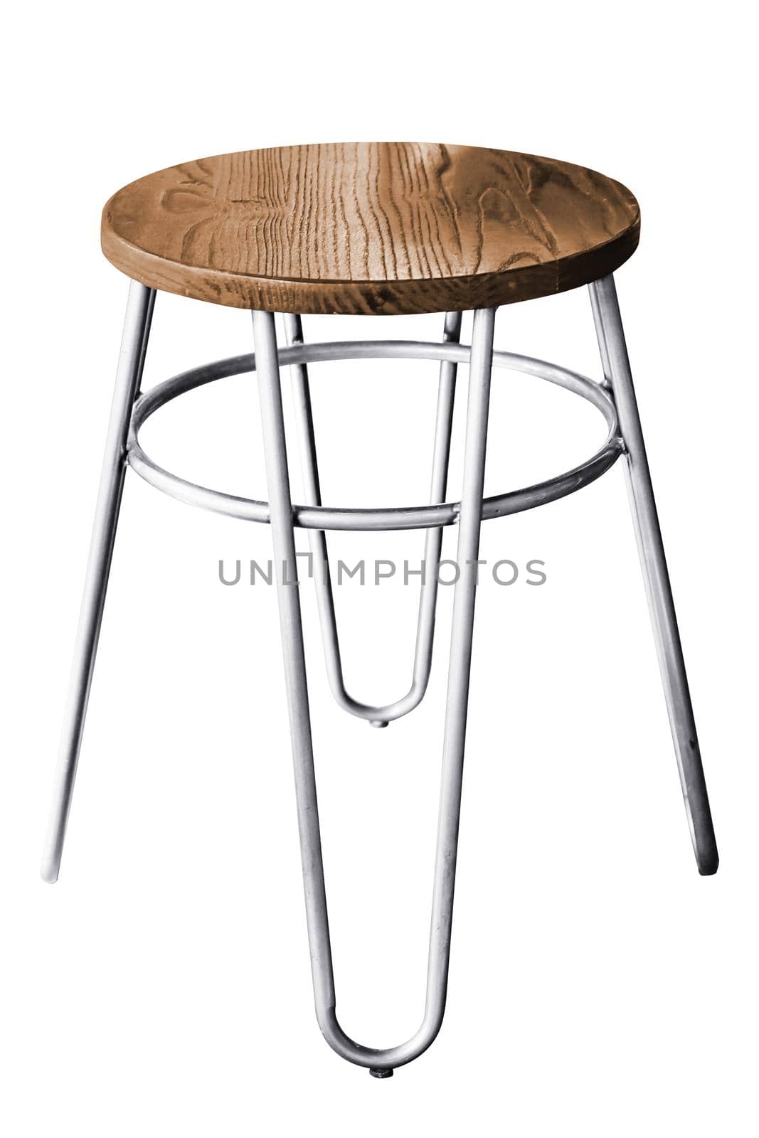 Wooden steel legs simplistic bar chair isolated. by NuwatPhoto