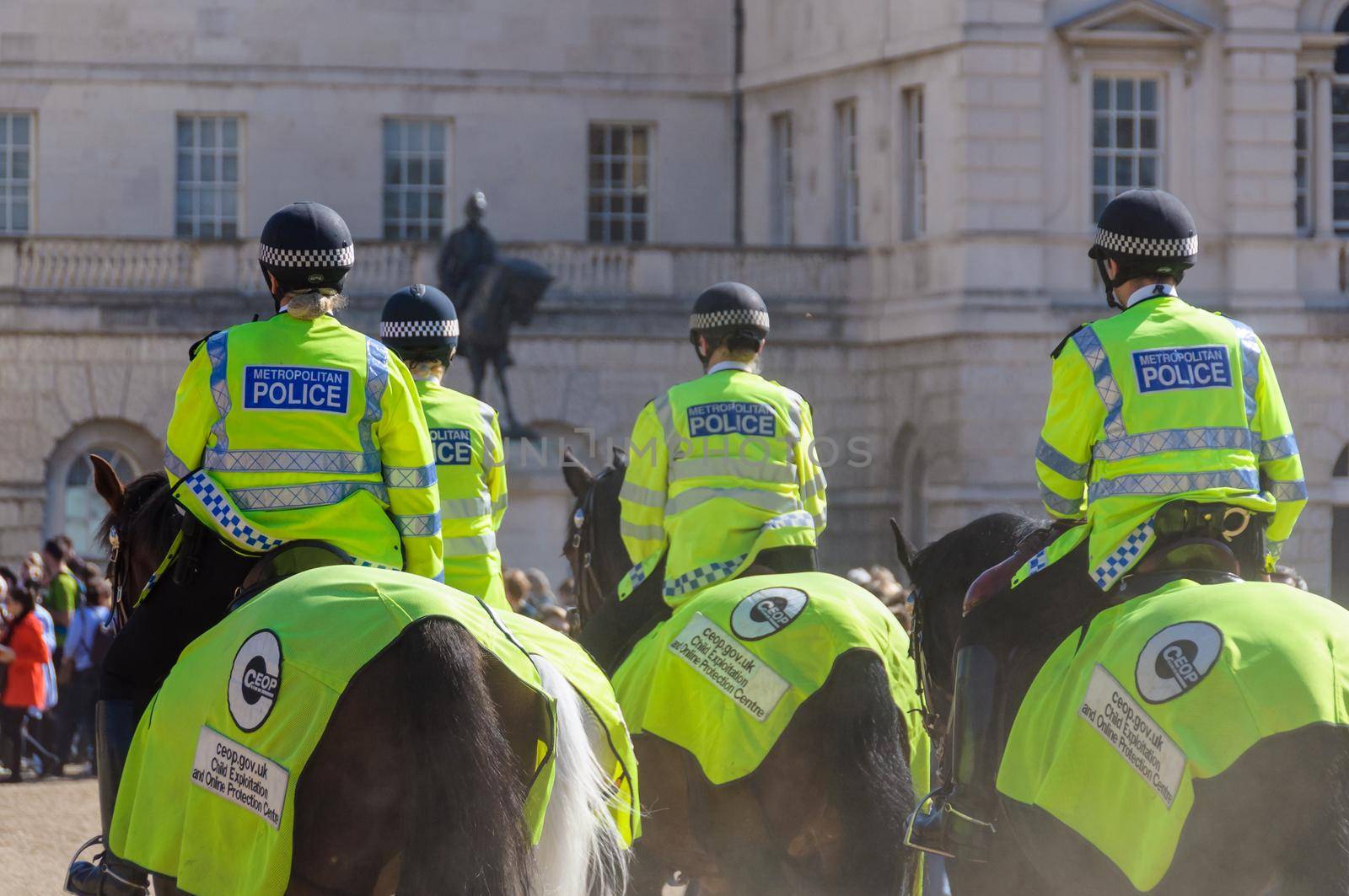 LONDON, UK - CIRCA APRIl 2011: Four mounted police officers at Horse Guard Parade.