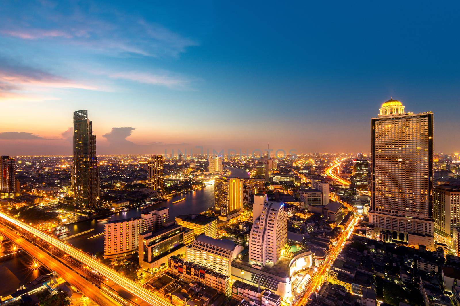 Bangkok City at night time, Hotel and resident area in the capital of Thailand