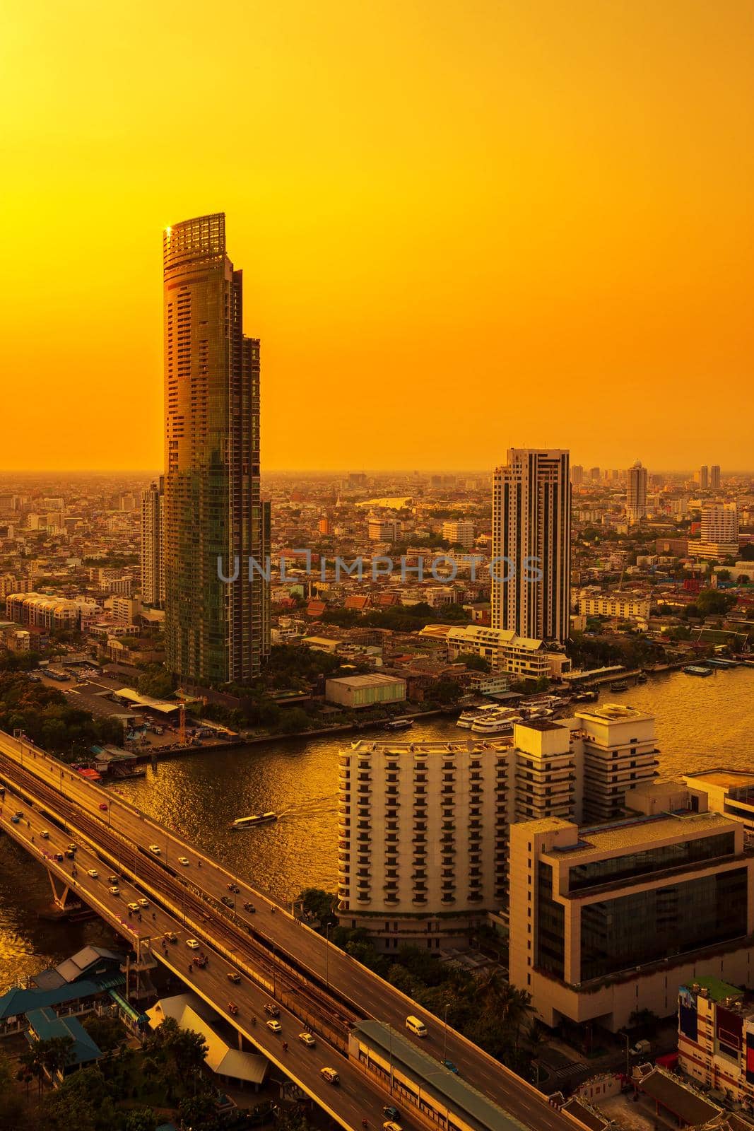 Bangkok City at evening time, Hotel and resident area in the capital of Thailand