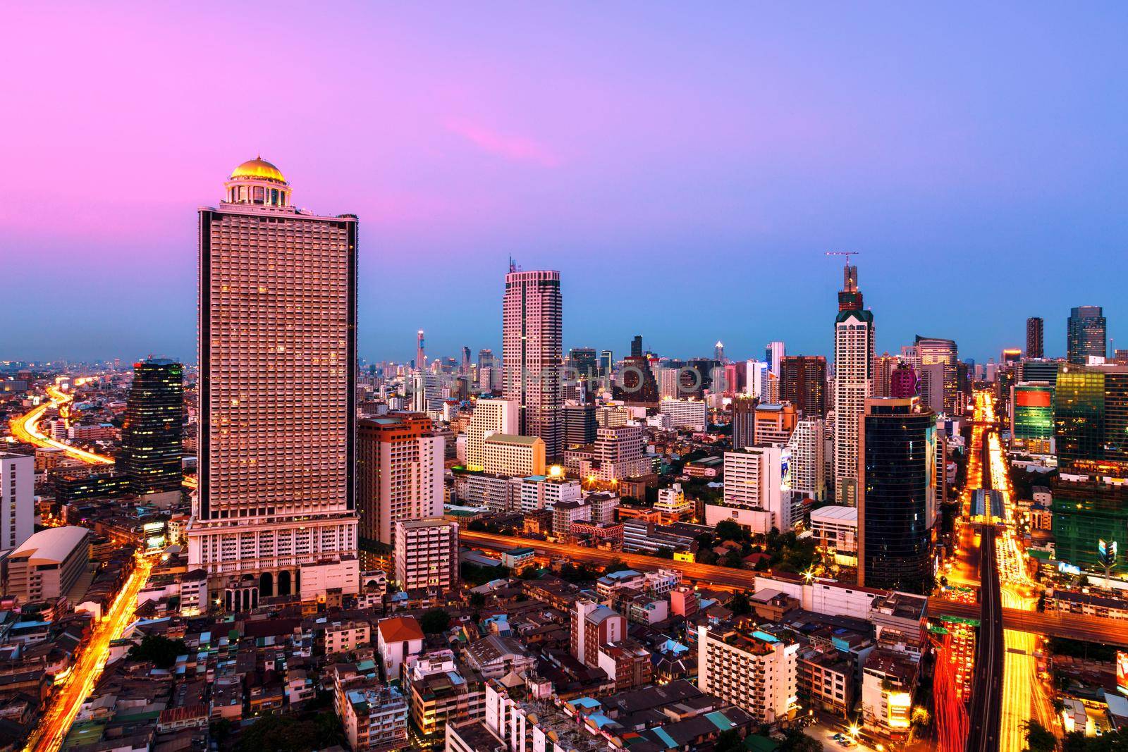 Bangkok cityscape. Bangkok night view in the business district. at dusk.