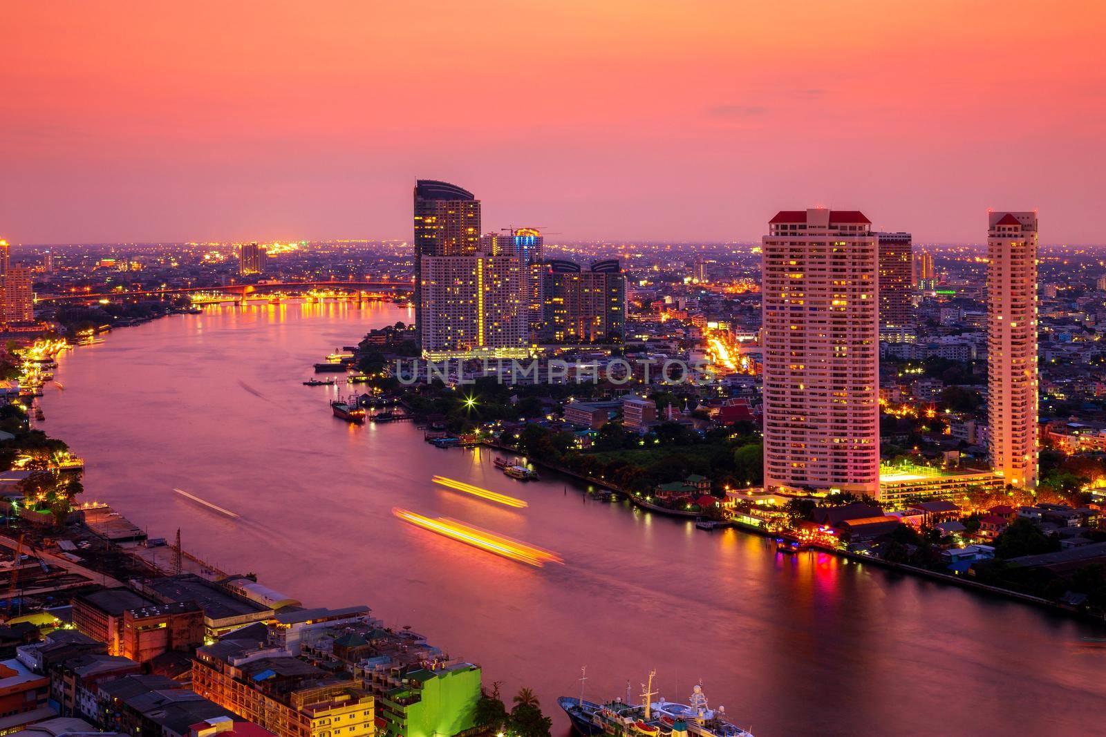 Bangkok City at night time, Hotel and resident area in the capital of Thailand