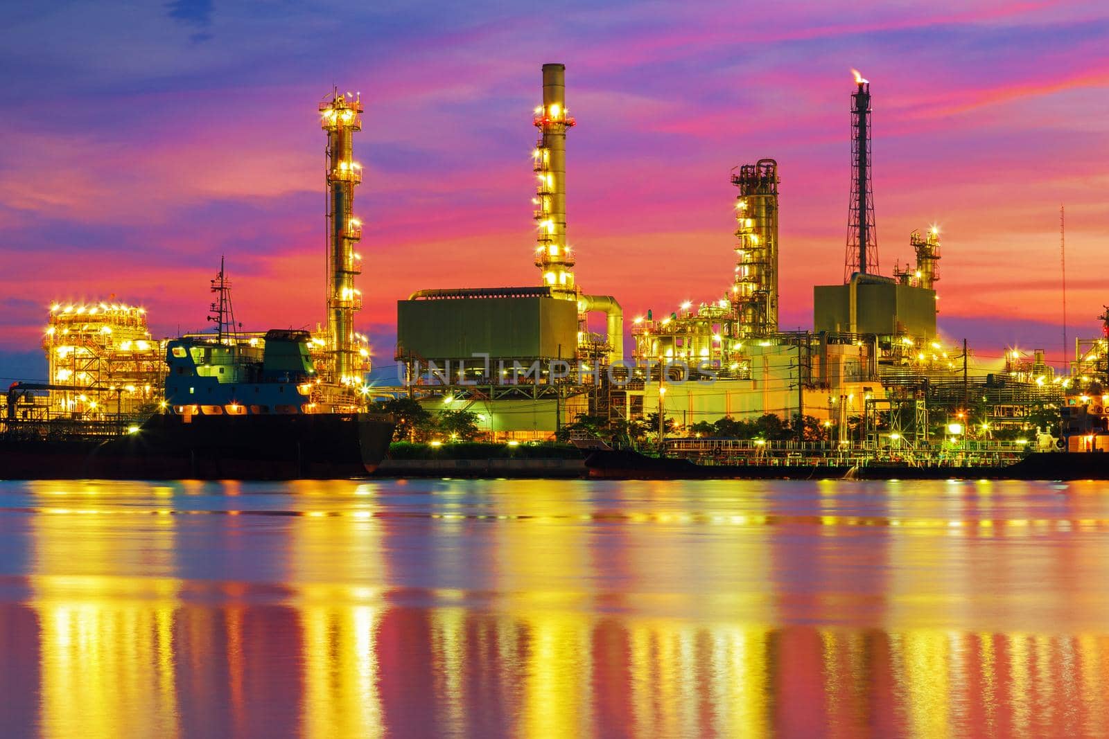 Oil refinery at twilight