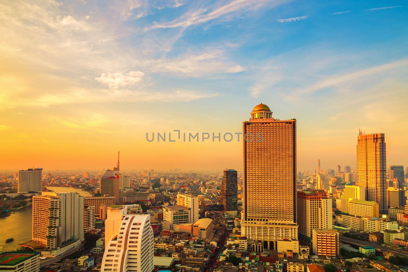 Bangkok City at evening time, Hotel and resident area in the capital of Thailand