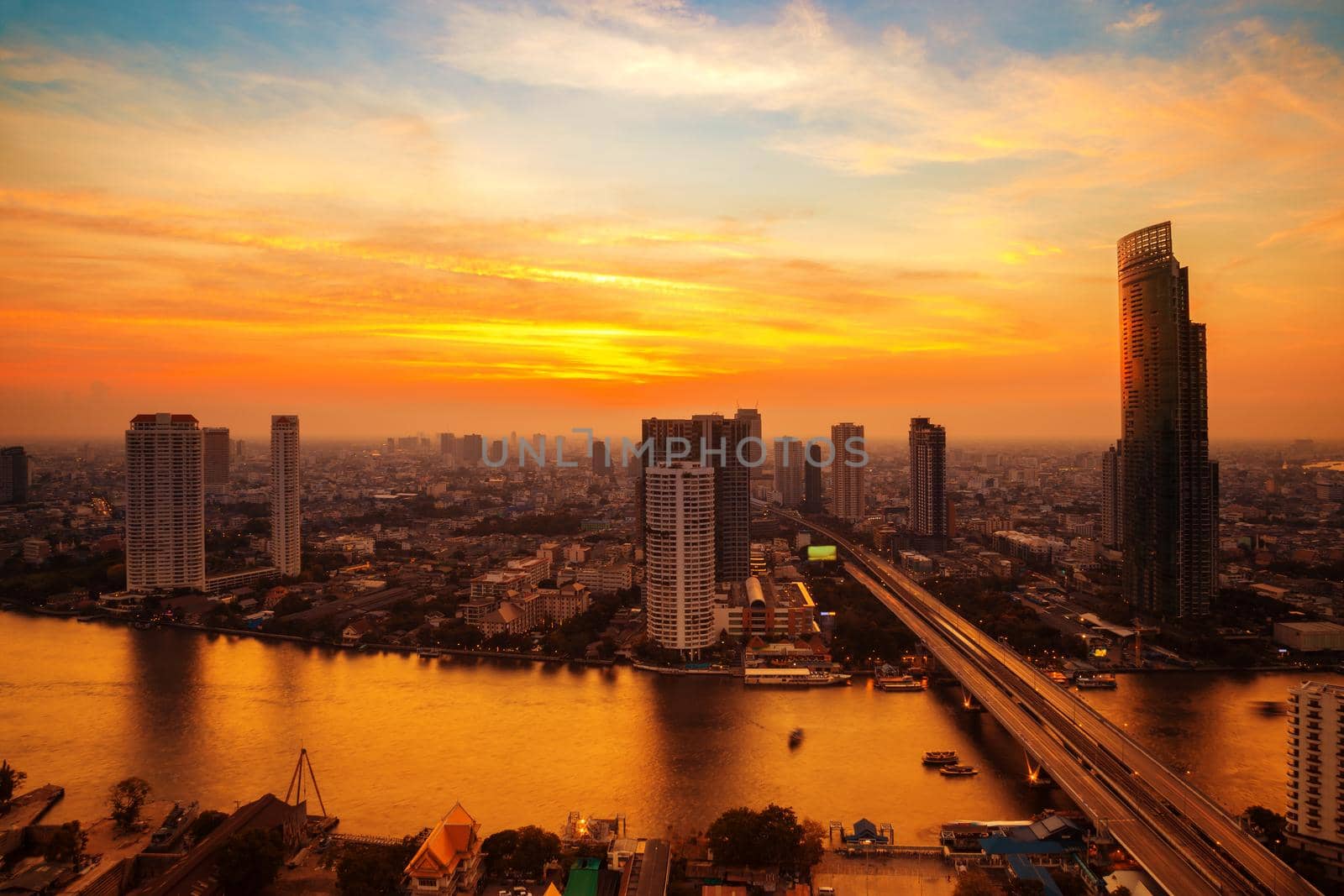Bangkok City at evening time, Hotel and resident area in the capital of Thailand