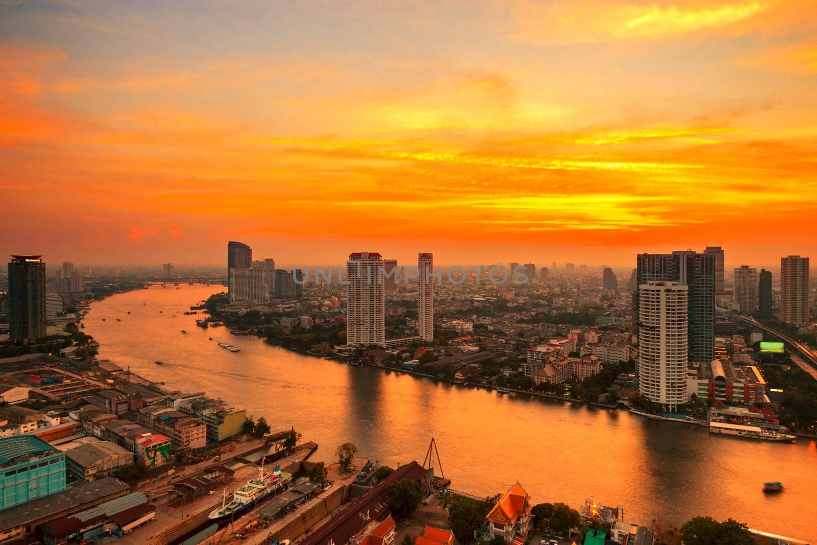 Bangkok City at evening time, Hotel and resident area in the capital of Thailand
