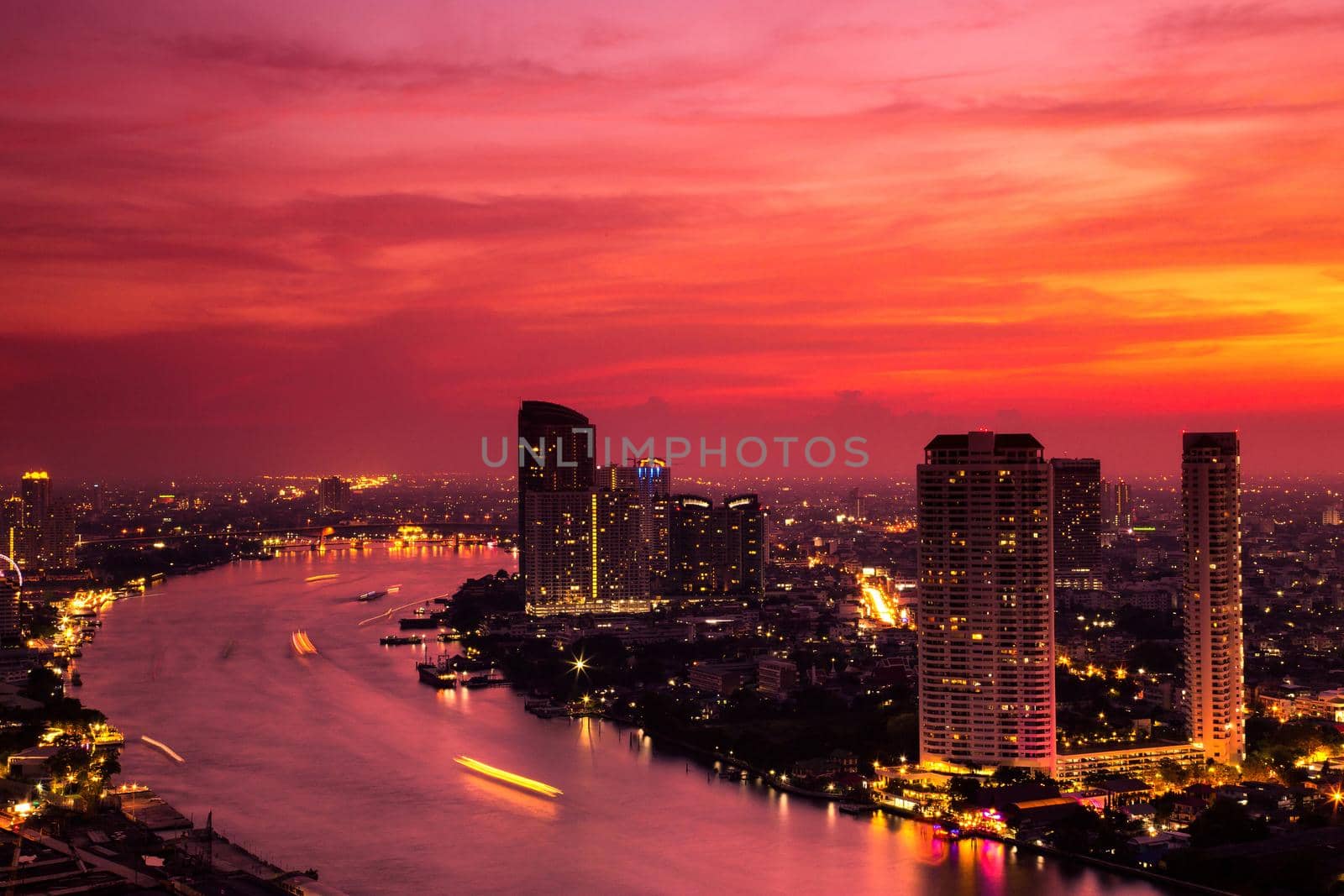 Bangkok City at evening time, Hotel and resident area in the capital of Thailand