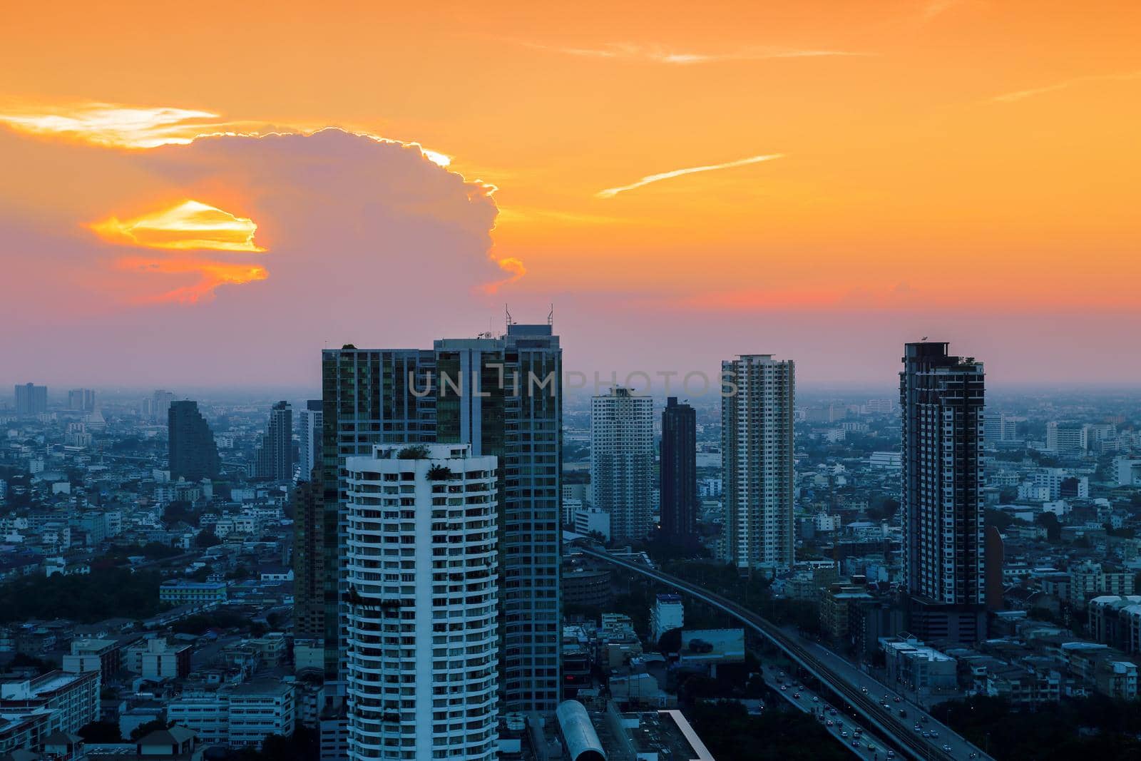 Bangkok City at evening time, Hotel and resident area in the capital of Thailand
