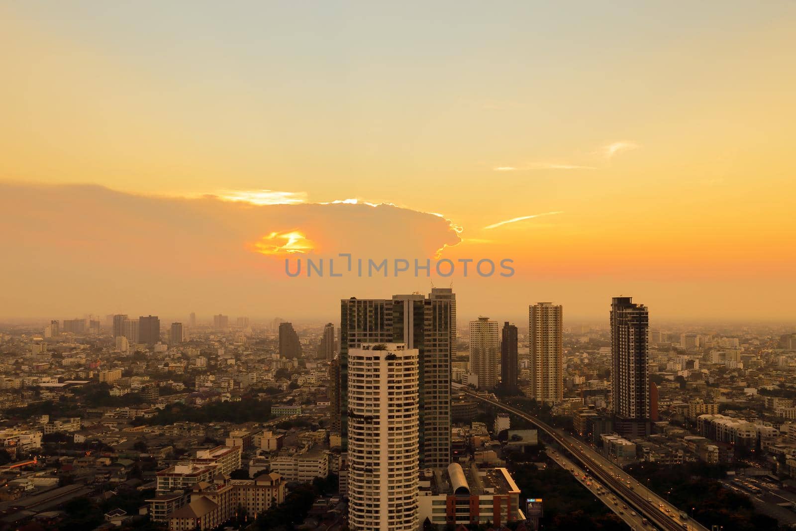 Bangkok City at evening time, Hotel and resident area in the capital of Thailand