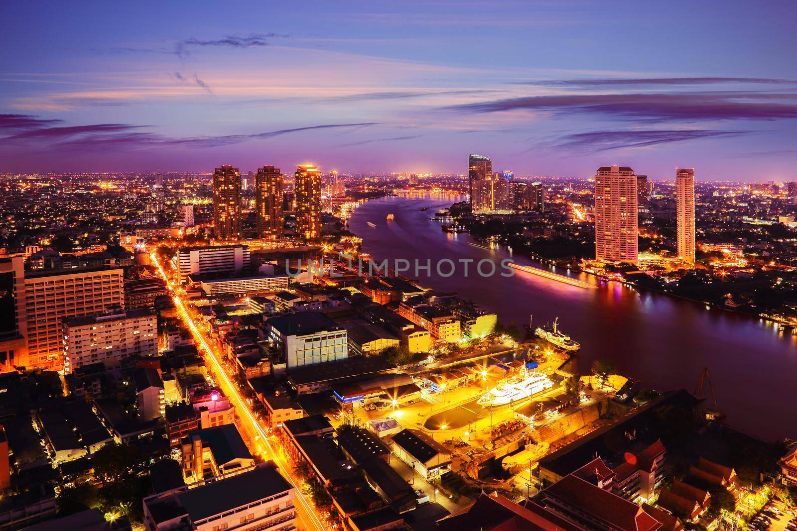 Bangkok City at night time, Hotel and resident area in the capital of Thailand