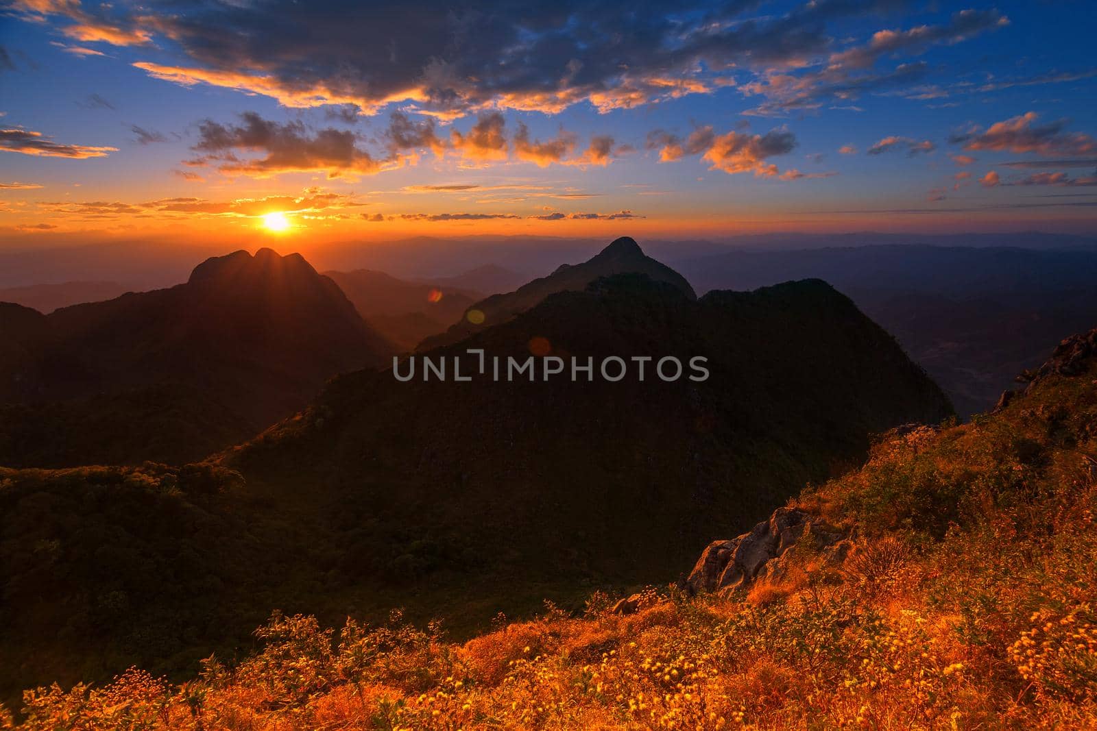 Mountain sunset sky, Doi Luang Chiang Dao, Thailand.