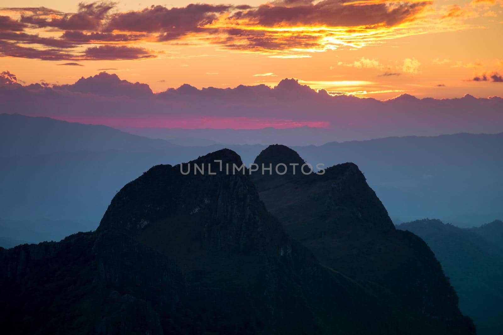 Mountain sunset sky, Doi Luang Chiang Dao, Thailand.