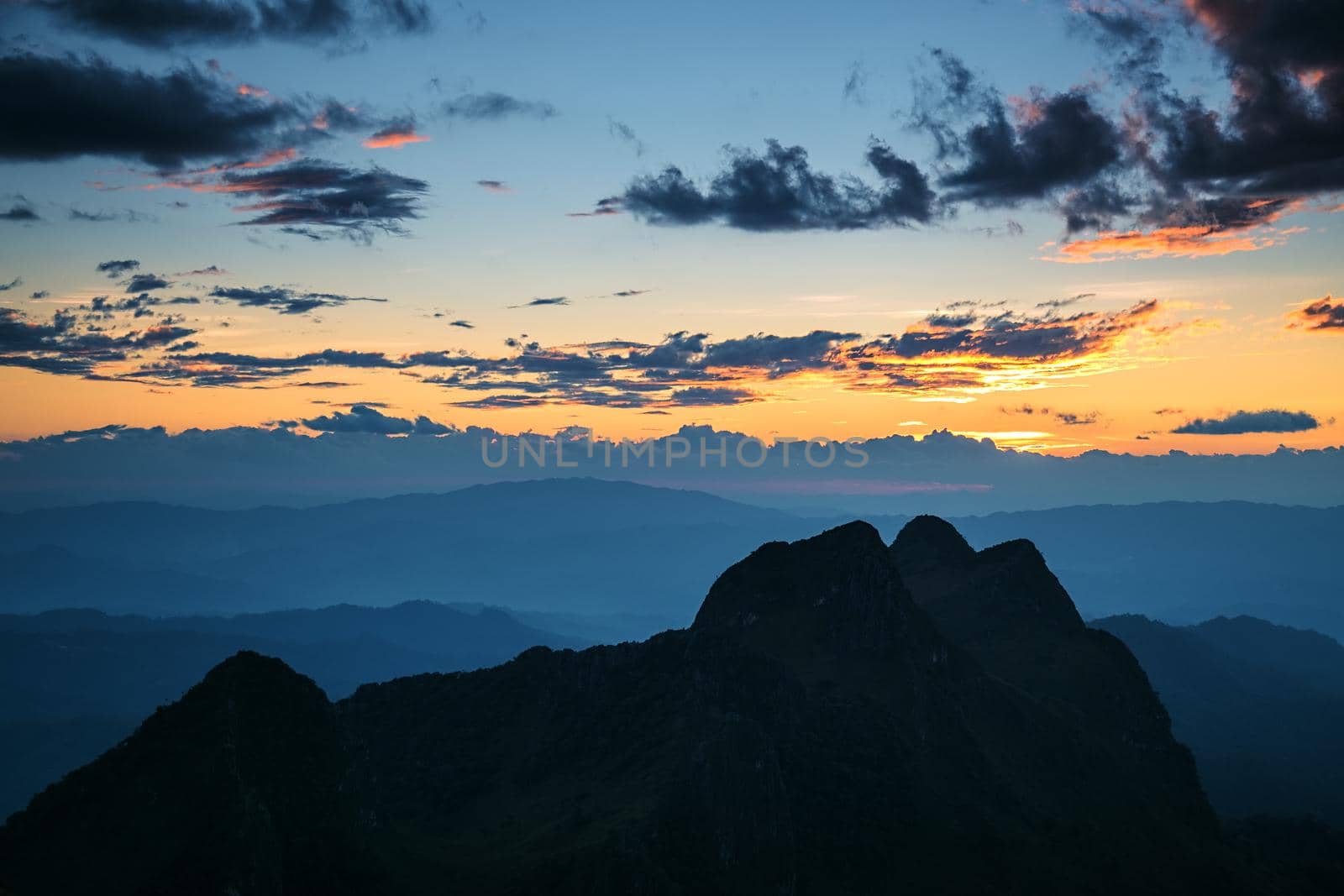 Mountain sunset sky, Doi Luang Chiang Dao, Thailand.
