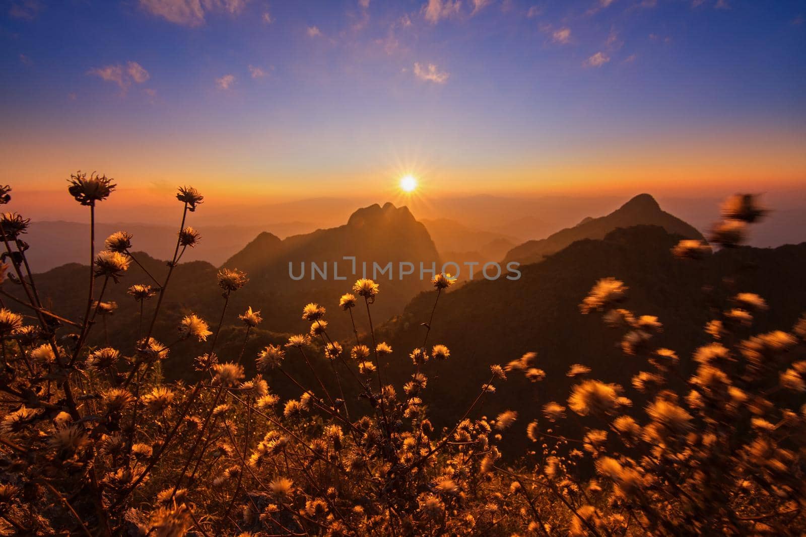 
Beautiful sunset in the mountains at Doi Luang Chiang Dao, Chiang Mai, Thailand