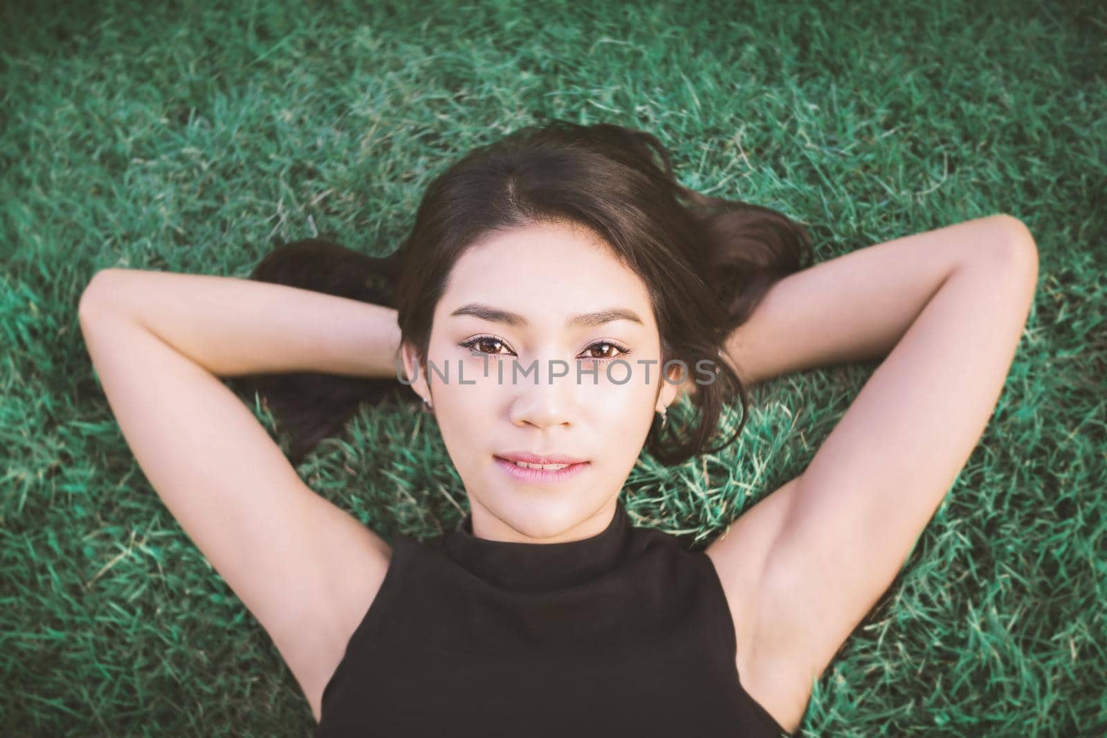 Outdoor portrait of a beautiful asian girl vintage tone.