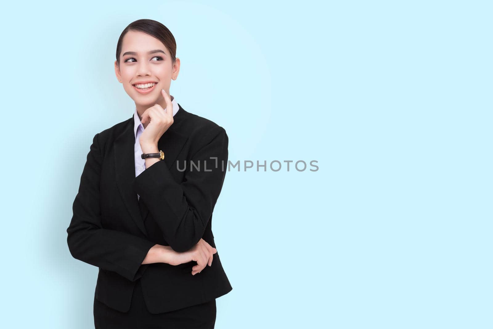 Young mixed race businesswoman smiling isolated on color background