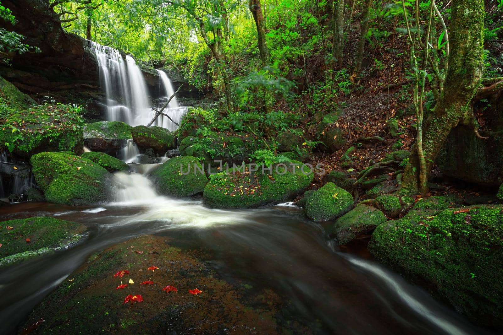 "Man dang" waterfall in Phu hin rong kra national park,Phitsanulok province,Thailand,defocused for background