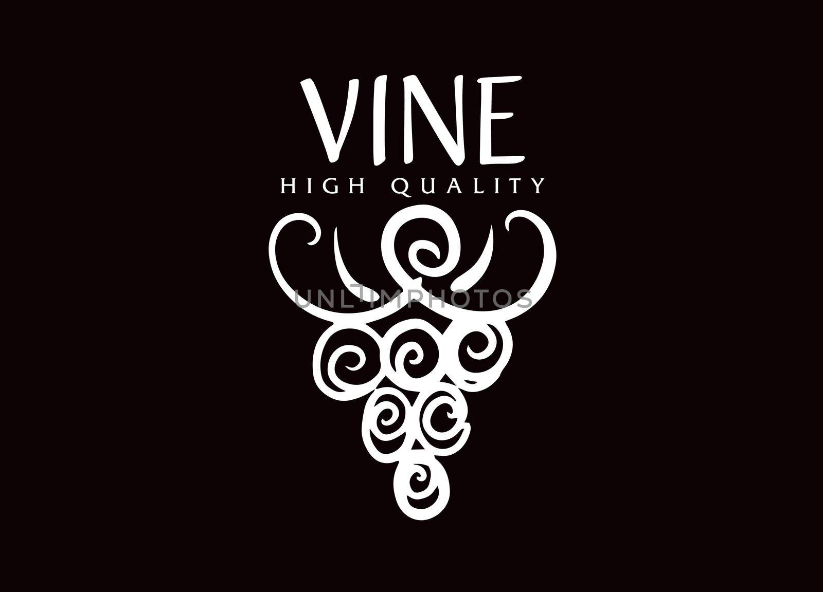 Vector logo drawn by hand. Bunch of grapes for making wine.