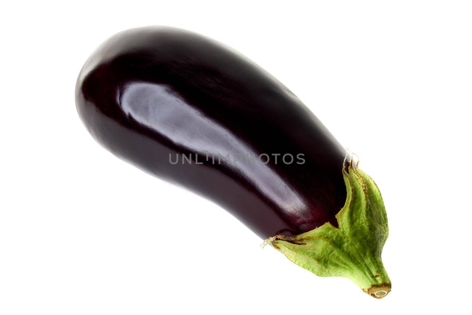 One fresh eggplant over white background. Isolated eggplant.
