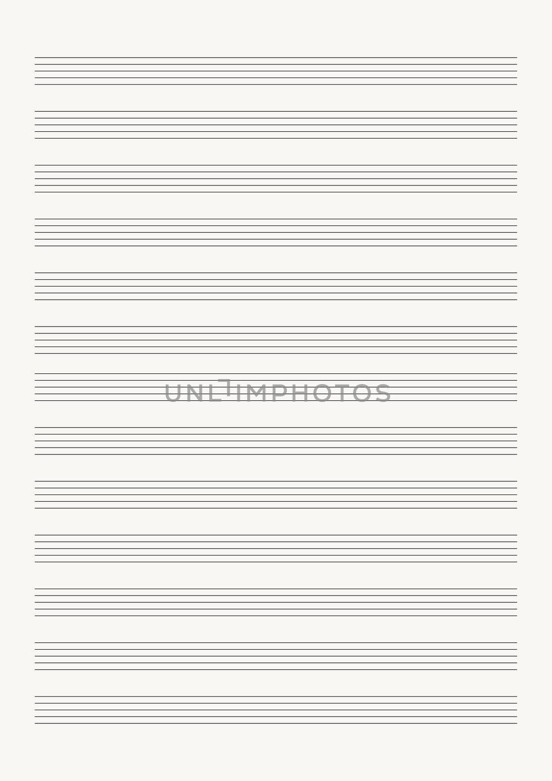 Grid paper with stave on a white background. A blank music sheet paper with staff. Geometric pattern for composition, education, school. A4 size.