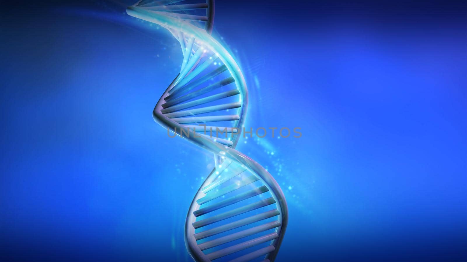 Artificial model of DNA strand on blue background. 3D render.