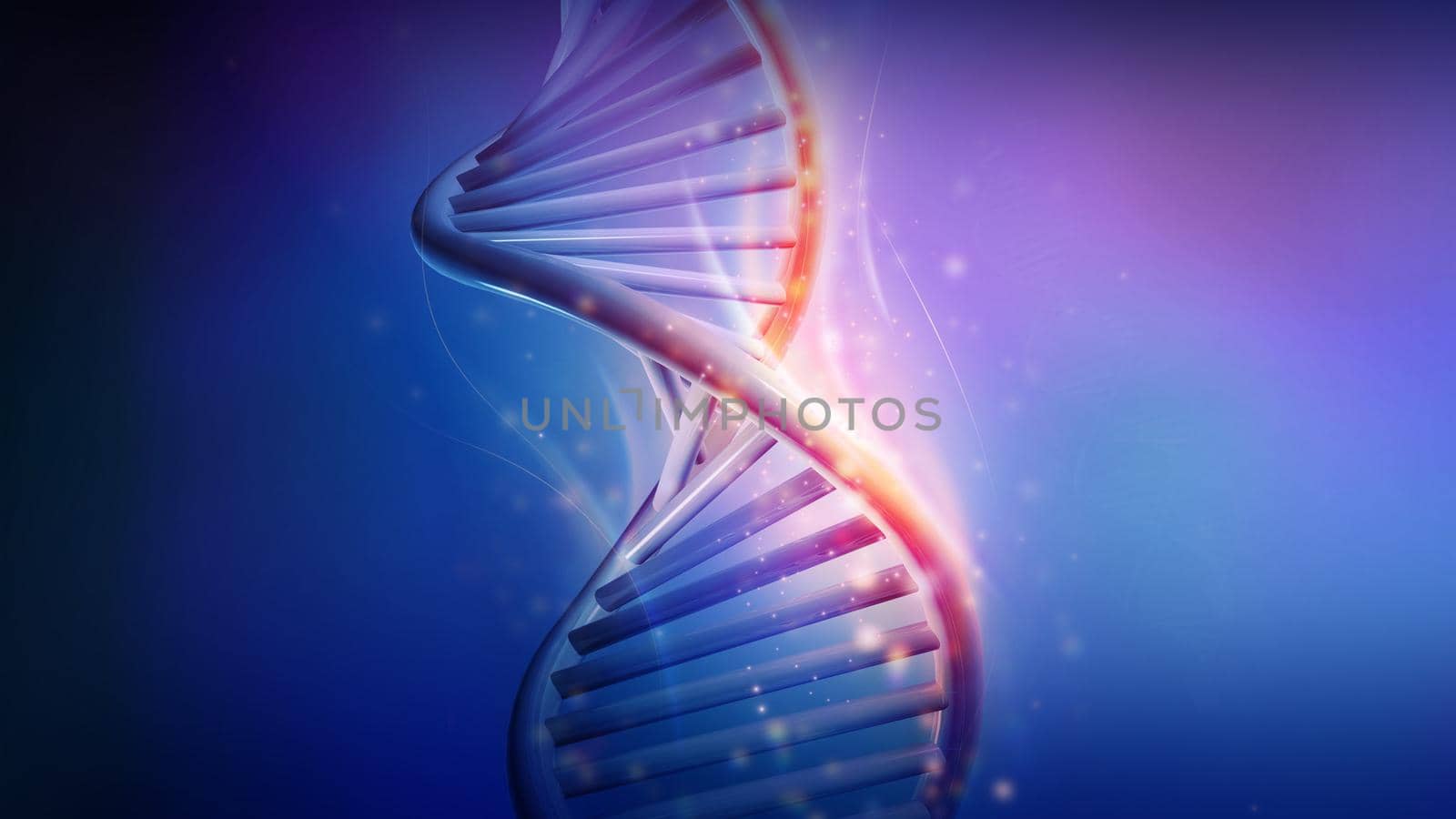 Digital model of DNA strand in violet blue colors. 3D render.