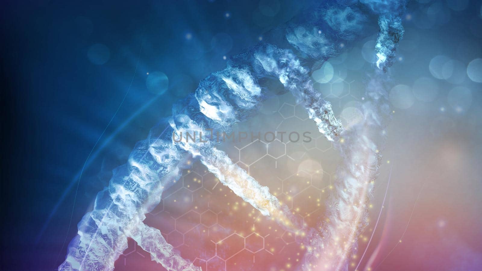 Close-up of a fragment of a DNA strand in change, 3D render. by ConceptCafe