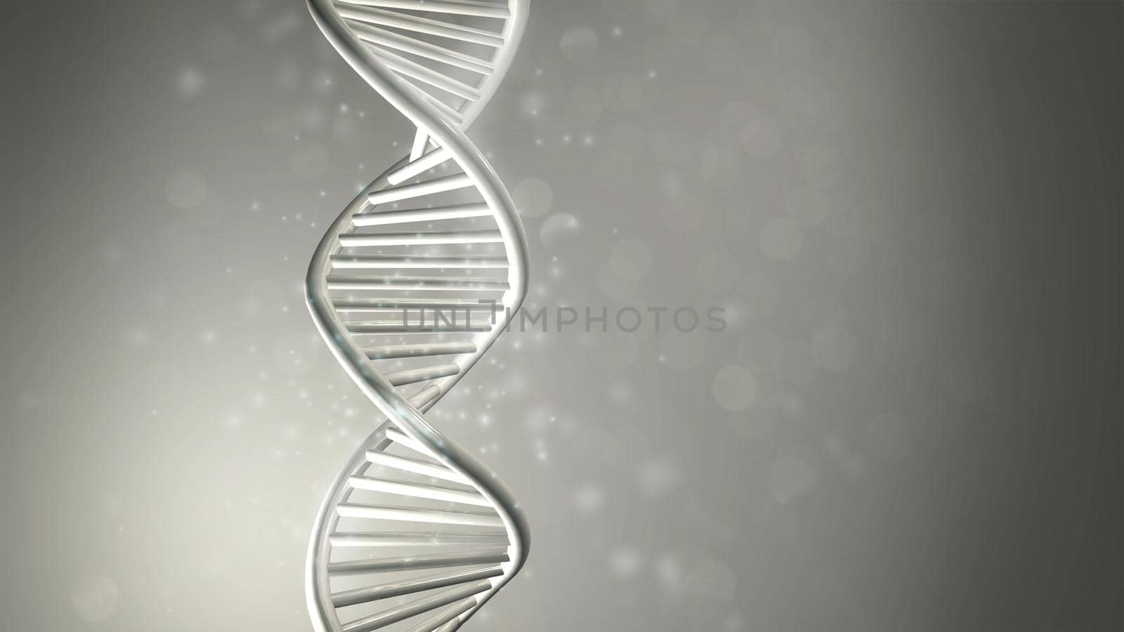 Vertical model of abstract DNA double helix in gray color. 3D render.
