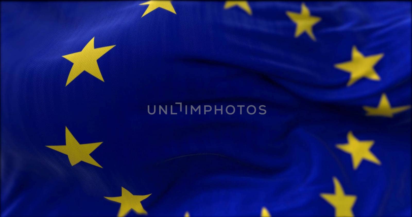 close up view of the European Union flag waving in the wind. Selective focus.