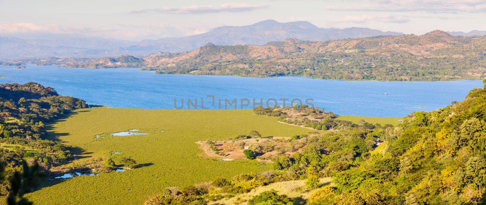 Lake Suchitlan seen from Suchitoto. Suchitoto, Cuscatlan, El Salvador.