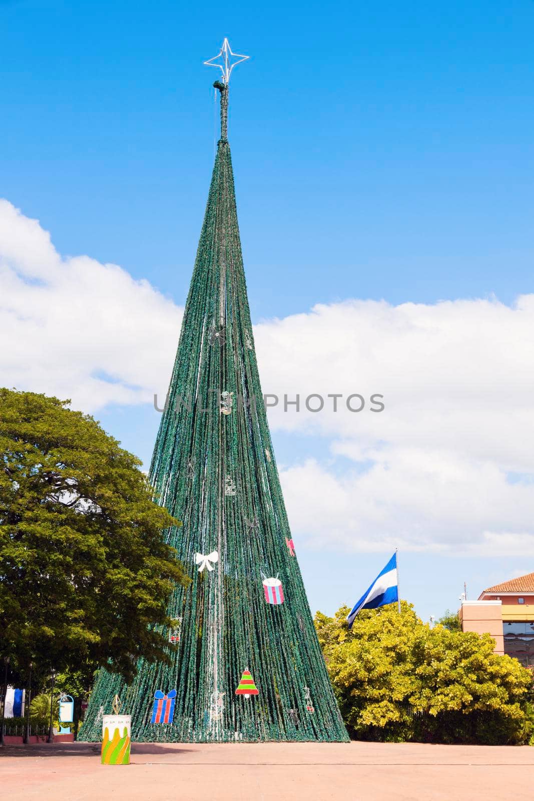 Christmas tree on Plaza de la Republica in Managua. Managua, Nicaragua.