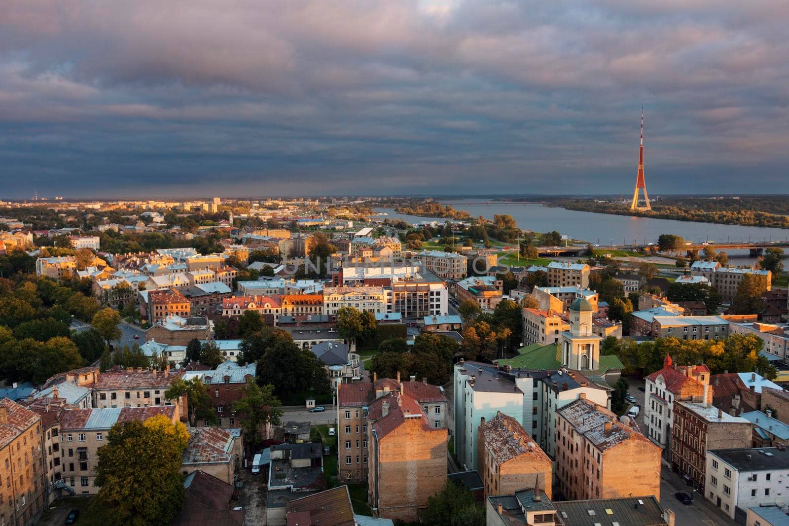Panorama of Riga with Daugava River. Riga, Latvia