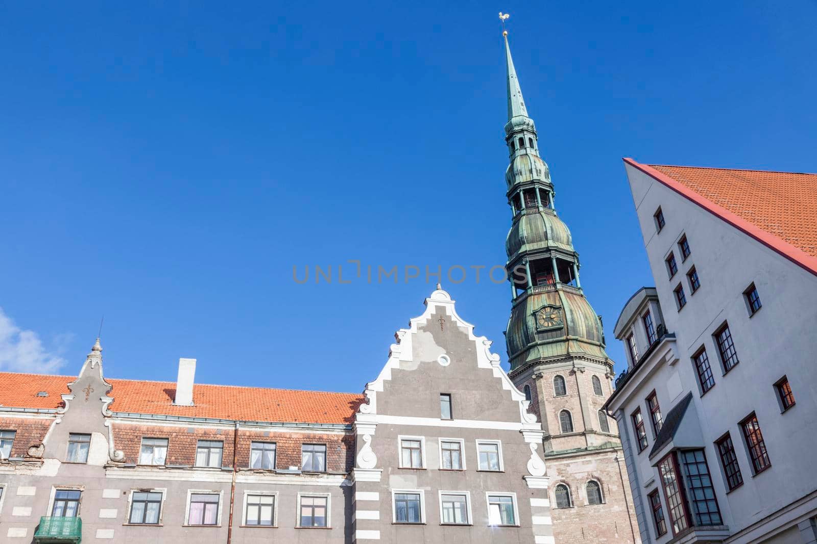 St. Peter Church and old architecture of Riga. Riga, Latvia