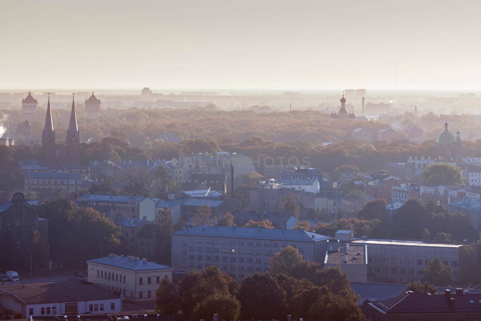 Panorama of Riga at sunset. Riga, Latvia.