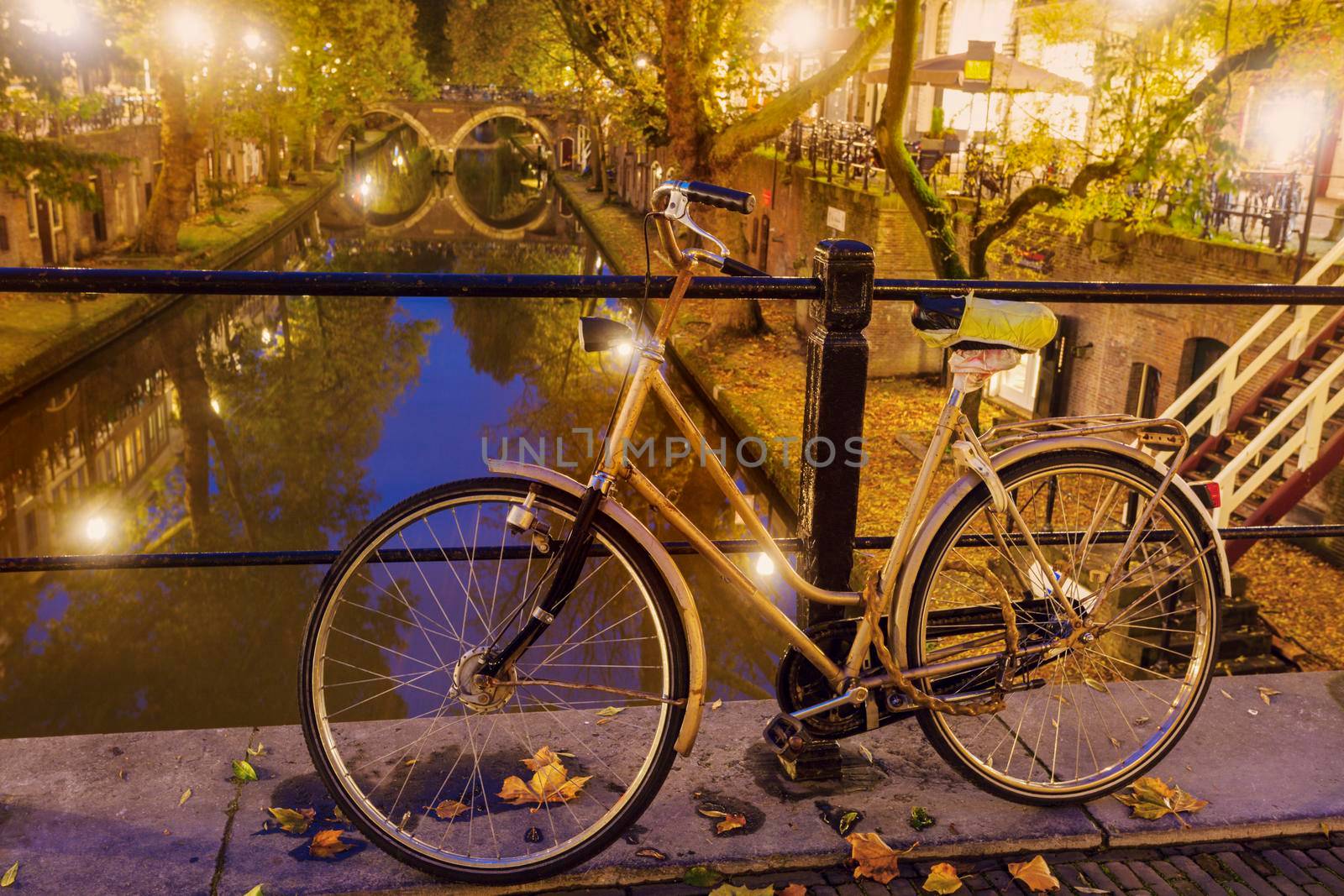 Old bike on the bridge in Utrecht. Utrecht, South Holland, Netherlands.