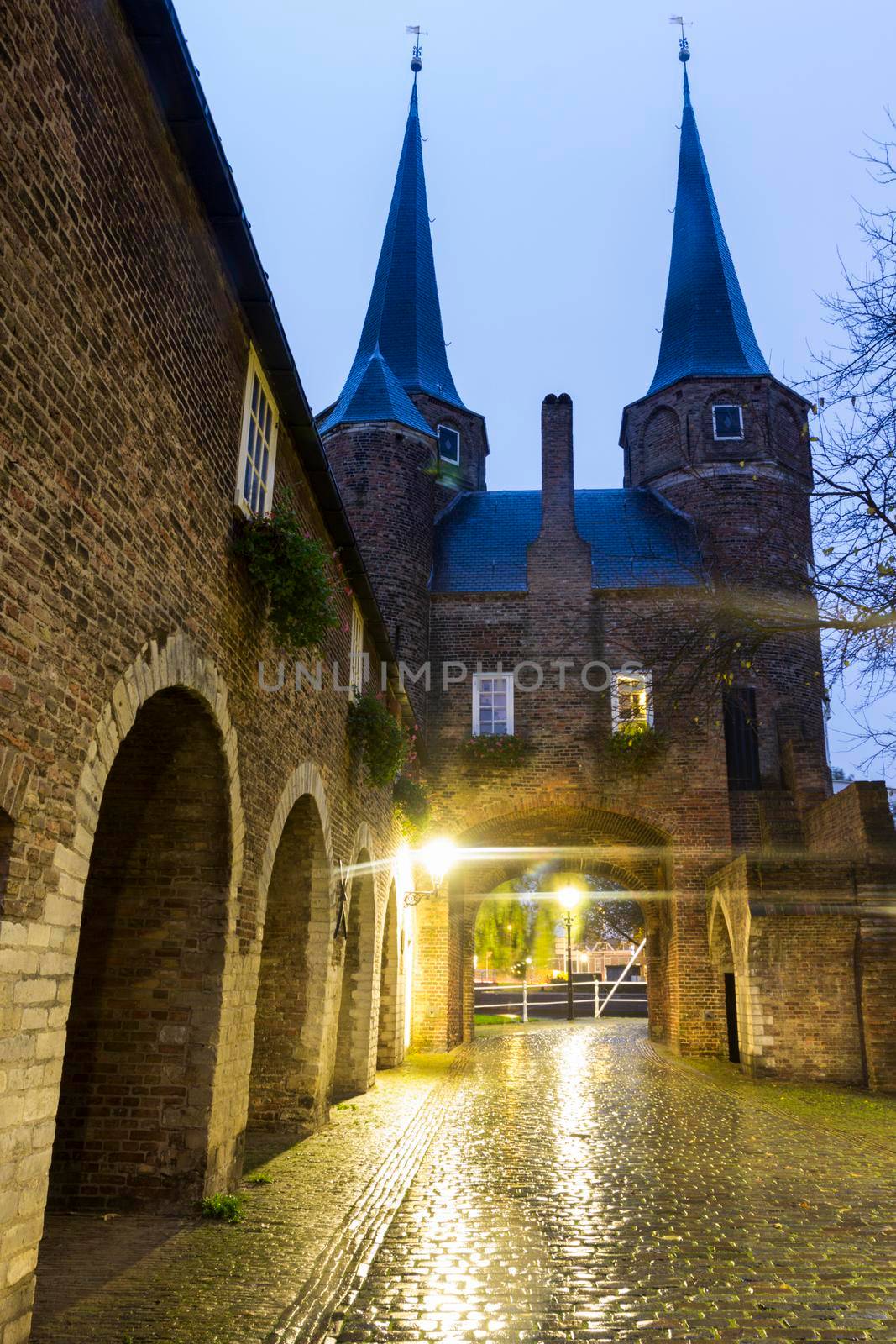 Gate in Delft at evening. Delft, South Holland, Netherlands.