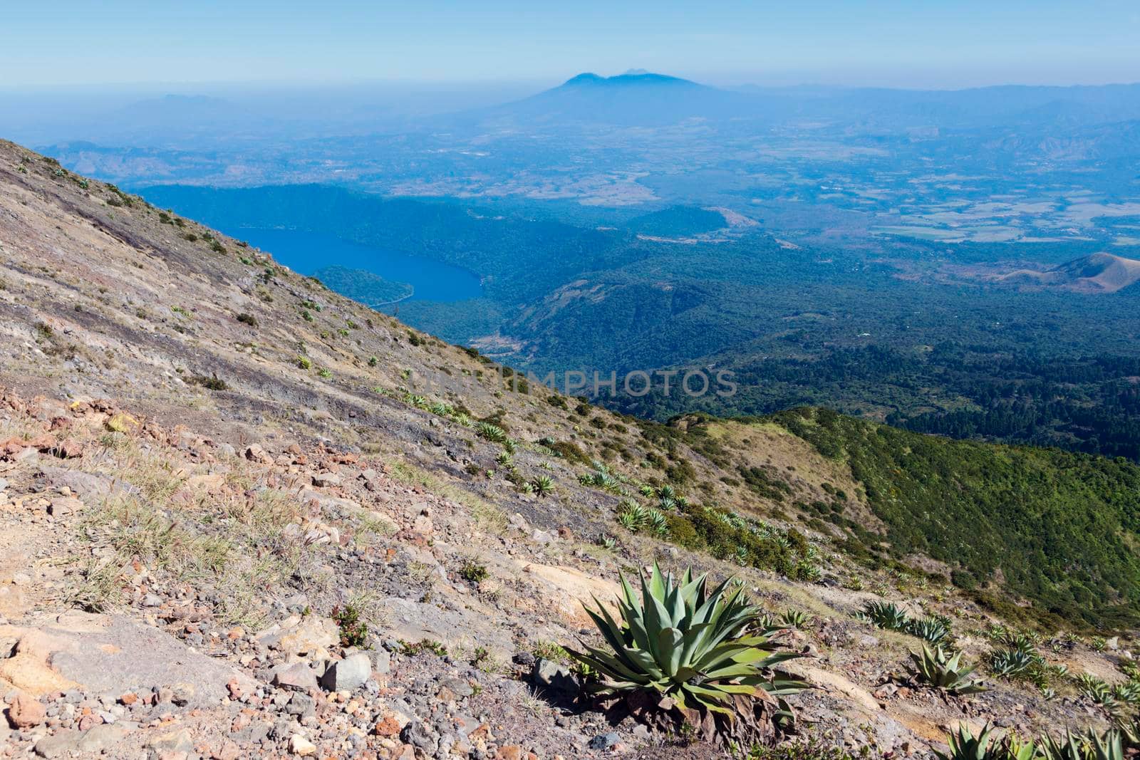 Lake Coatepeque in El Salvador - seen from Santa Ana Volcano. Santa Ana, El Salvador.