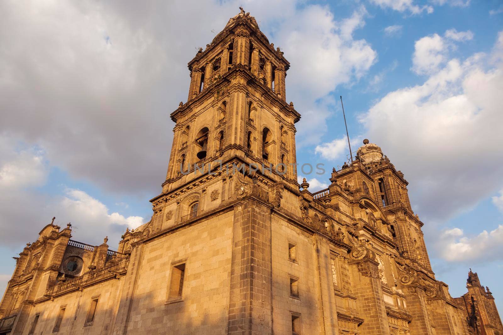 Metropolitan Cathedral in Mexico City at sunset. Mexico City, Mexico.