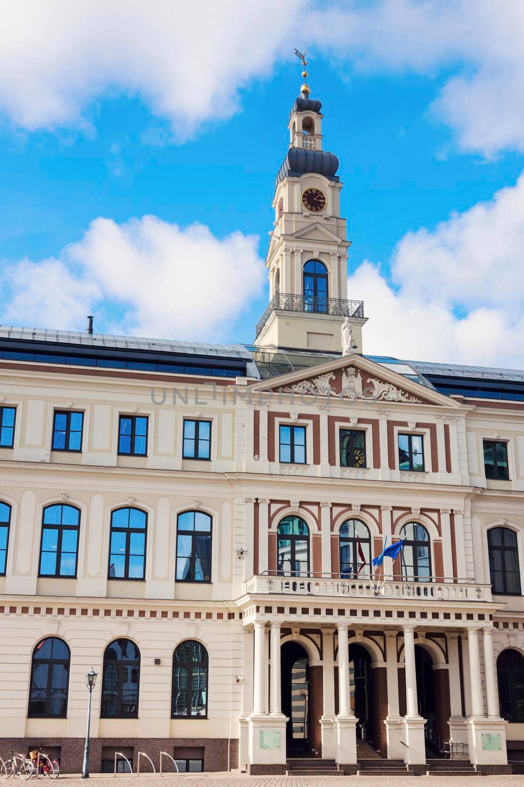 RIga City Hall and clouds on blue sky. Riga, Latvia