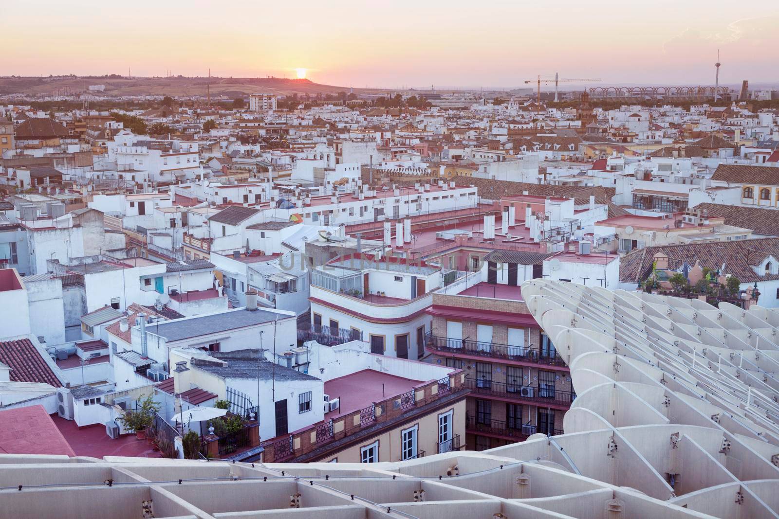 Seville panorama at sunset. Seville, Andalusia, Spain.