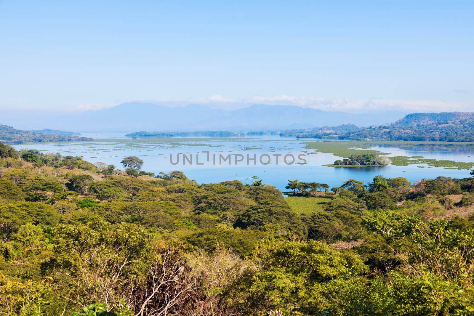 Lake Suchitlan seen from Suchitoto. Suchitoto, Cuscatlan, El Salvador.