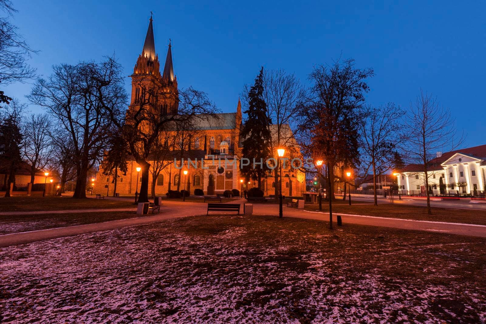Basilica Cathedral of St. Mary of the Assumption in Wloclawek. Wloclawek, Kuyavian-Pomeranian Voivodeship, Poland.